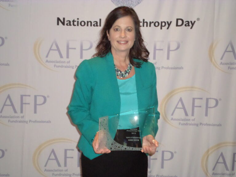 Spirit of Philanthropy award presented to Karen Mertes by Association of Fundraising Professionals